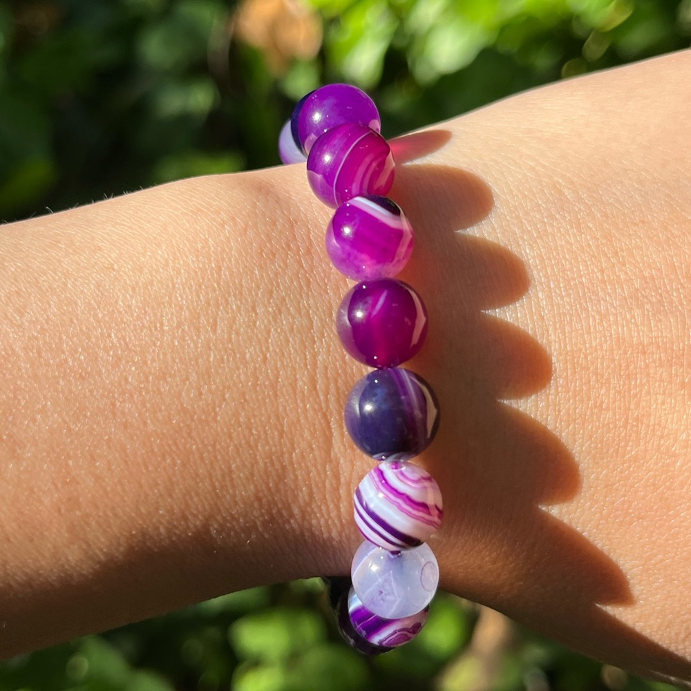 10mm purple Botswana agate‎ stretchable bracelet